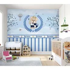Papel de Parede Infantil Bebê Urso Príncipe Azul Personalizado Quarto de Menino
