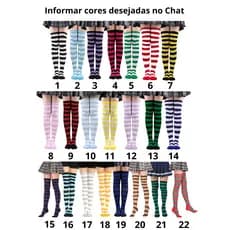 Kit Várias Meia Longa Listrada Kawaii Lolita Anime Fofa Coreana Colegial Faixa Larga