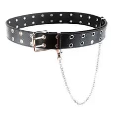 Cinto Feminino e Masculino Punk Rock Ilhós Duplo Com Corrente