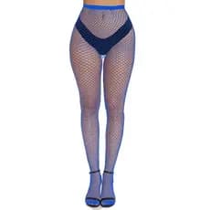 Meia Calça Arrastão Feminina Azul Cós Alto Elástica Tamanho Único