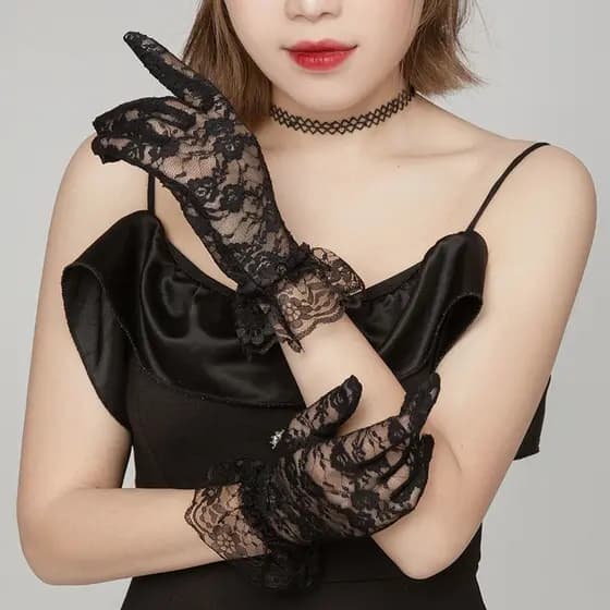 Luva de Renda Flores Fantasia Festa Noiva Cosplay Egirl