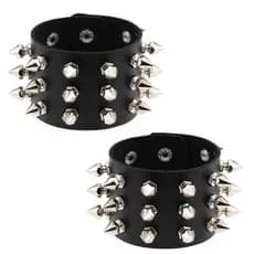 2 Un Pulseira Bracelete Espinhos Punk Rock Rebite Couro Regulável - 2 Peças
