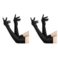 Kit Várias Luva Preta Longa Cetim Lycra Extra Longa 53 cm (Acima do Cotovelo) Cosplay Festa Casamento