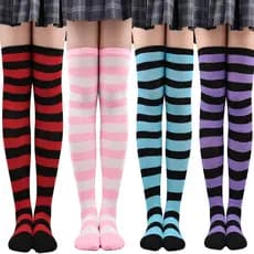 Meia Listrada 7/8 Lolita Colegial  Longa Egirl Anime Cosplay
