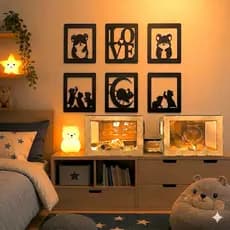 Kit 6 Quadros Decorativos Parede Hamster Casa Quarto Sala Mdf Preto