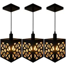 Kit 3 Luminarias Pendente Geometrica Teto Lustre Moderna Decorativo Luxo Cozinha Sala Mdf Preta Elegante Minimalista