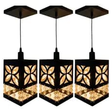 Kit 3 Luminária Lustre Pendente De Teto Petala Cristais Mdf 3mm 20x12 Preto