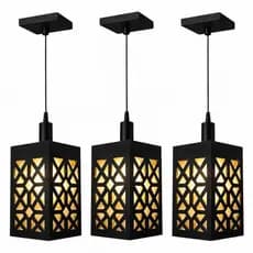 Kit 3 Luminarias Pendente Geometrica Teto Lustre Moderna Decorativo Luxo Cozinha Sala Mdf Preta Elegante Minimalista