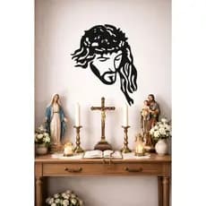 Quadro Decorativo Face De Jesus Cristo Religioso Mdf Preto