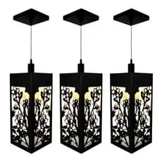 Kit 3 Luminarias Pendente Flores Teto Lustre Moderna Decorativo Luxo Cozinha Sala Mdf Preta Elegante Minimalista