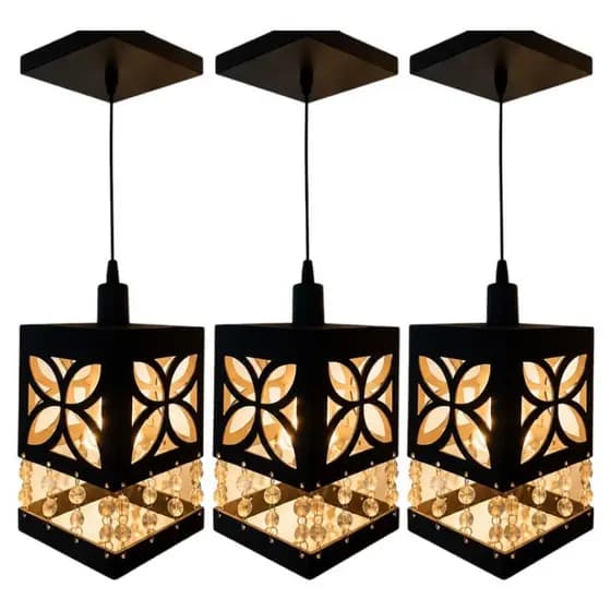 Kit 3 Luminaria Lustre Pendente Decorativo Moderno Luxo Elegante Mdf Preto 15x12cm Minimalista Casa Sala Quarto Cozinha