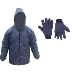 Japona Térmica Impermeável Azul Casaco Blusão térmico Câmara fria + Luva Nylon azul Câmara Fria.