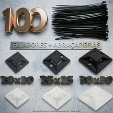 Kit 100 Fixadores Auto Adesico Dupla Face + 100 Abraçadeiras Enforca Gato - Escolha as medidas