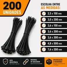 200 Unidades Abraçadeira Presilha Enforca Gato Cinta Plástica  Lacre Nylon -  Escolha As Medidas