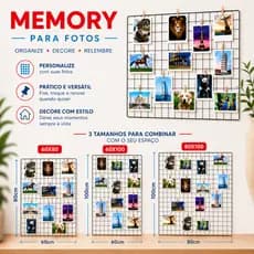 Memory Board Painel De Fotos 20 Mini Prendedores Quadro Recados Tela Aramada 60x80, 60x100 e 80x100