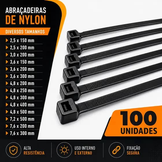 Abraçadeira Nylon Enforca Gato Cinta Plástica 100 Unidades Hellermann 15cm 20cm 25cm 30cm 40cm 50cm
