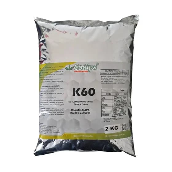 Adubo K60 Potássio 2Kg  Fertilizante Mineral Maior Enchimento de Frutos
