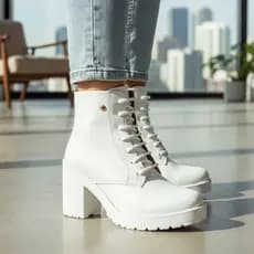 Bota Feminina Coturno Tratorado Salto Médio Grosso Zíper Conforto Casual Formal Linda