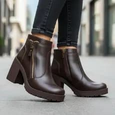 Bota Feminina Botina Coturno Moda Ziper Conforto Blogueira Macia Salto Grosso Tratorado Botinha