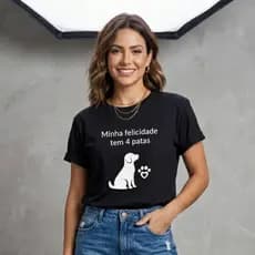 Blusa Feminina Camiseta Estampada Amor Cachorros 4 Patas Preta
