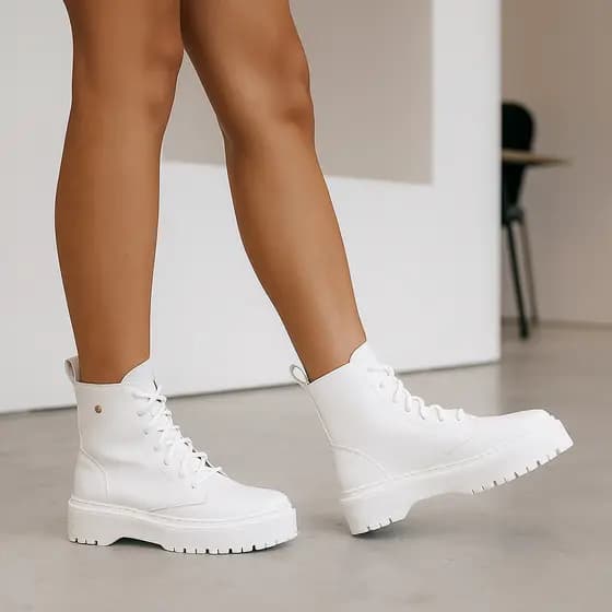 Coturno Feminino Bota Blogueira Plataforma Tratorada Baixa Rock Preto Branco
