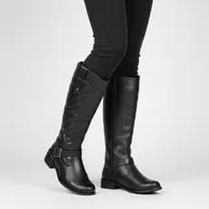 Bota Feminina Montaria Cano Longo Outono Inverno Zíper Lateral Conforto Promoção Macia Bordada