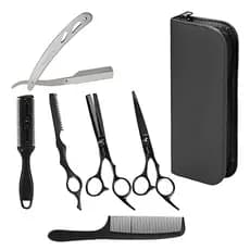 Kit Barbeiro Tesoura Profissional p/Cortar Cabelo Pente