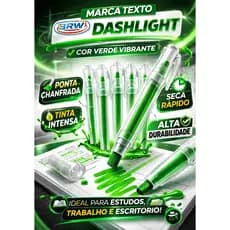 Marca Texto BRW Verde Dashlight 1 2 4 6 8 10 12 Unidades Caneta Marca Texto Escolar Escritório