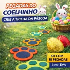 Pegadas de Coelho Páscoa EVA 5cm Kit 10 Unidades Decoração Pista do Coelhinho Páscoa