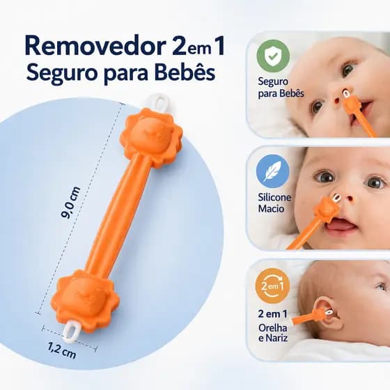 Removedor Cera Ouvido Bebê 2 em 1 Limpador Nasal Silicone Seguro Infantil Macio Reutilizável