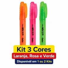 Kit 3 Marca Texto Laranja Rosa Verde Escolar