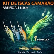 Kit 20 Iscas Camarão Artificiais Luminosas 8,5cm Atraem Mais Peixes Robalo Tucunaré Traíra