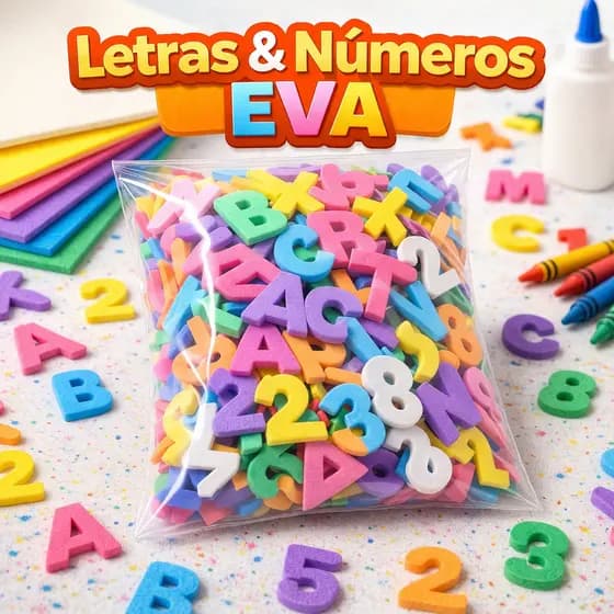 Letras Números EVA 4,5cm Coloridos Kit 55 Peças Alfabeto Educativo Escolar Artesanato Infantil