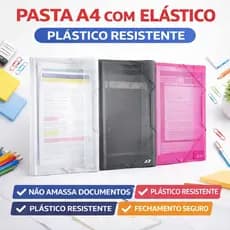 Pasta A4 com Elástico Plástica Resistente Escolar Escritório Cristal Fumê Rosa