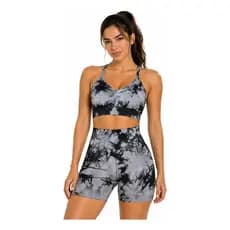 Conjunto Fitness Marmorizado Feminino com Shorts e Cropped sem Bojo