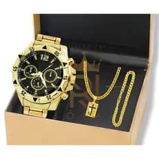 Relógio masculino + Conjunto corrente e pulseira pingente cruz Relógio masculino + Conjunto corrente