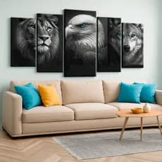 Quadro Decorativo Leão Águia Lobo Animais Quarto Sala Escritório Mdf 115x60