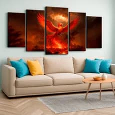 Quadro Decorativo Pássaro Fênix Chamas Mitologia Recomeço 115x60
