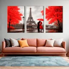 Quadros Decorativos Mdf Casal Paris Vermelho Torre 120x60
