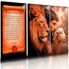 Quadros Decorativos Leão Jesus Cordeiro Oração Pai Nosso120x60