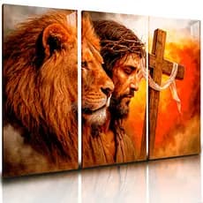 Quadros Decorativos Leão De Judá Cruz Jesus Nuvens MDF 120x60