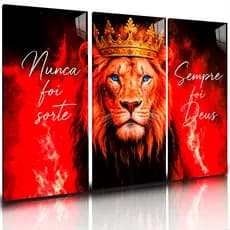 Quadros Decorativos Leão Coroa Nunca Foi Sorte Sempre Foi Deus
