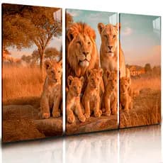 Quadros Decorativos Mdf Família De Leões Rose Savana 120x60