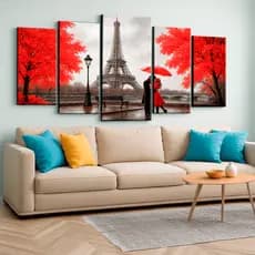 Quadro Decorativo Casal Paris Vermelho Torre Mdf 3mm 115x60