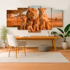 Quadro Decorativo Família De Leões Savana África Mdf 115x60