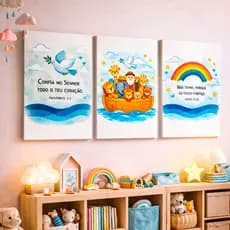 Quadro Decorativo Trio Barco Jesus Infantil Religioso Família Quarto Sala