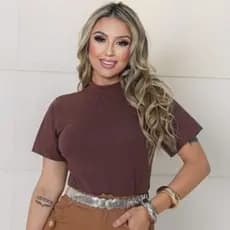 Blusa Feminina Gola Alta, Camiseta Basica 100% Algodão Estilosa