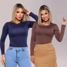Blusa Feminina Manga Longa Ajuste Perfeito Blusa de Manga Comprida Baby TEE Blusa de Compressao