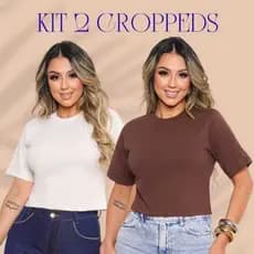 Kit 2 Croppdes Femininos Basicos Blusas Femininas Oversized Elegante Conforto Basico Casual T-shirt