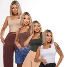 KIT 4 Blusas Femininas Regata Decote Quadrado Forro duplo Suplex Alça larga Blusa Estilosa